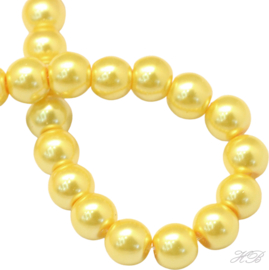 04392 Glaskraal streng (±40cm) parel Goudkleurig 8mm; gat 1mm 1 streng