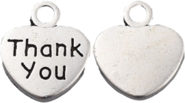 04484 Bedel Hart Thank you Antiek zilver (Nikkelvrij) 12mmx11mmx2mm; gat 1,5mm 7 stuks