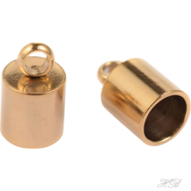 00417 Eindkap  Goudkleurig (IP) 304 stainless steel  10x7mm; gat 6mm; oogje 2,2mm 2 stuks