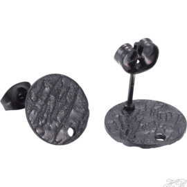 02704 Oorbel  Zwart (304 stainless steel)  12x1mm; pin 0,7mm; gat 1,4mm 2 paar
