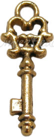 00069 Sleutel kroon Antiek goud 30mmx11mm 4 stuks
