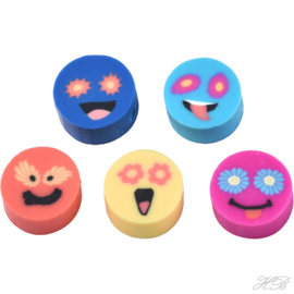 02413 Fimokraal Smiley's Mixed color 9,5x4,5mm; gat 1,6mm ±12 stuks