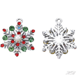 05492 Bedel Kerstster bling Metaalkleurig (Nikkelvrij)/ groen~rood~wit 24,5x19x5,5mm; gat 1,8mm 1 stuks