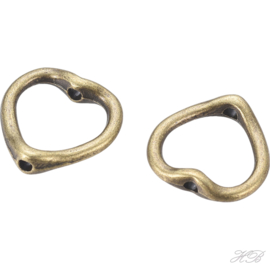 05587 Kralenframe Hart Antiek brons (Nikkelvrij) 13,5x1mm; gat 1,5mm 7 stuks