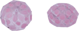 00629 Glaskraal Rondel handgeschilderd Transparant roze 14mmx18mm; gat 1mm 1 stuks