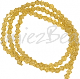 03990 Glaskraal imitatie swarovski Bicone streng ±40cm Gold Champagne 4mm  1 streng