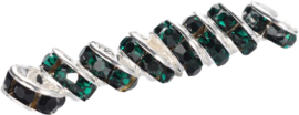 04400 Spacer rondel Rhinestone Zilverkleurig (Nikkel vrij)/emerald 7 stuks