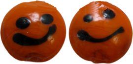 01205 Lampwork kraal handmade Lentil smiley Oranje 20mmx9mm 4 stuks