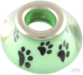 04596 Pandorastijl kraal Acryl hondenpoot Helder groen/zwart 14x9mm; gat 5mm 2 stuks