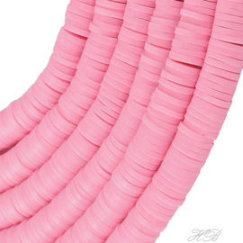 04562 Klei kralen streng ±20cm Katsuki /Heishi Flamingo roze 6x1mm; gat 2mm 1 streng