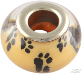 04589 Pandorastijl kraal Acryl hondenpoot Oranje/zwart 14x9mm; gat 5mm 2 stuks