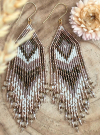 DIY-0010 DIY kit fringe oorbellen Brons en beige  1 set