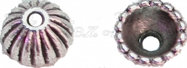 00014 Kralenkap ribbel Antiek zilver (Nikkel vrij) 4mmx8mm 11 stuks