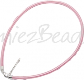 Silk-5004 Ketting Zijde koord Roze ±45cm (Zonder verlengketting) 1 stuks