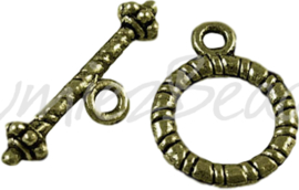 02558 Knebelverschluss kroontje Antikbronze (Nickelfrei) 16,5mmx13mm; staafje 20mmx6mm; loch 2mm 6 stück