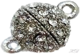 00571 Magneetslot Bling Antiek zilver(Nikkel vrij)/chrystal 18x13mm; oogje 1,5mm 1 stuks