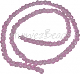 03961 Glaskraal crackle 2-kleurig streng (±40cm) Roze-transparant 4mm; gat 1mm  1 streng