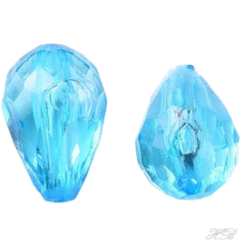 04925 Acrylkraal Druppel faceted transparant (gat van boven naar beneden) Deep sky blue 12x8mm; gat 1,5mm ±20 stuks