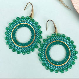 DIY-0005 DIY kit ronde oorbellen Groen en goud  1 set