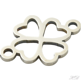 03301 Tussenstuk Klavertje vier Metaalkleurig 201 stainless steel  16x10,5x1mm; gat 1,4mm 3 stuks