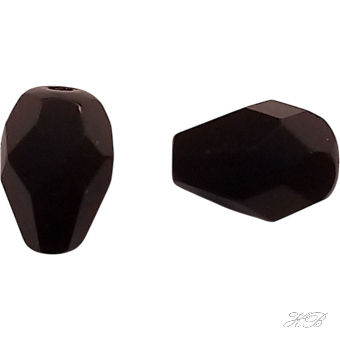 05303 Glaskraal Facet Druppel (in potje) Zwart   8x6mm; gat 1mm ±25 stuks