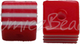 00512 Resin Viereck perle Rot/Weiß 8mm; loch 2mm 11 stück