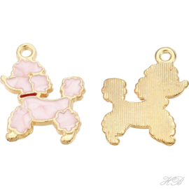 05541 Bedel Enamel hond poedel Licht goud (nikkelvrij)/ licht roze 20,5x16,5x1,5mm; gat 1,6mm 1 stuks