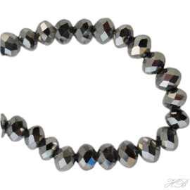 05452 Glaskraal streng (±17cm) rondel (±170pcs) Metallic Grey 1x2mm; gat 0,5mm 1 streng