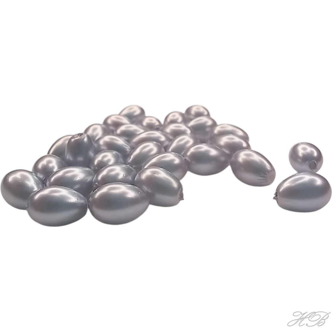00095 Glasparel Druppel Grijsblauw   6x4mm; gat 1mm ±30 stuks