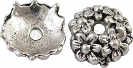 00287 Kralenkap bloemenweelde Antiek zilver (Nikkelvrij) 3mmx10,5mm 8 stuks