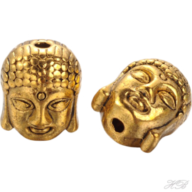 05595 Spacer Boeddha hoofd Antiek goud (Nikkel vrij) 11x9x8mm; gat 1,5mm 3 stuks