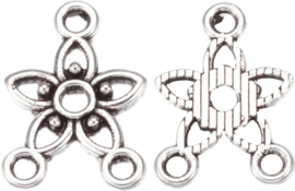 04461 Verdeler 1-2 rings bloem Antiek zilver (Nikkelvrij) 17,5mmx12mmx2mm; gat 1,5mm 8 stuks