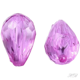 04928 Acrylkraal Druppel faceted transparant (gat van boven naar beneden) Violet 12x8mm; gat 1,5mm ±20 stuks