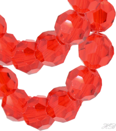 00970 Glaskraal streng (±30cm) Rond facet Rood 4mm; gat 1mm 1 streng