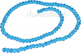 03976 Glaskraal imitatie swarovski faceted Abacus streng ±40cm Caribbean Blue 4mmx6mm  1 streng