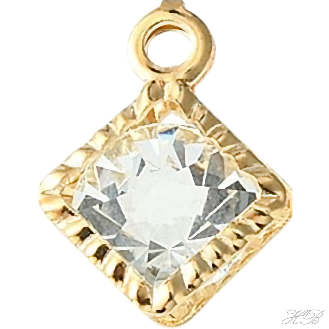 04216 Bedel Ruit met rhinestone Licht goud (Nikkelvrij)/chrystal   15x11x0,7mm; gat 1,6mm 1 stuks
