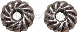 01374 Spacer Ribbel Antiek zilver (Nikkel vrij) 2,5mmx7,5mm; gat 2,5mm 15 stuks