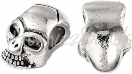 02782 Metalen kraal schedel Antiek zilver (Nikkelvrij) 12mmx8mmx6mm; gat 4mm 3 stuks