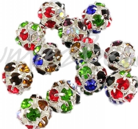 01003 Metalenkraal bling Zilverkleurig(Nikkelvrij)/ mix color 8mm; gat 1,2mm 2 stuks