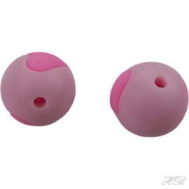 04825 Siliconenkraal Rond met hart Licht roze-roze 15mm; gat 2mm 2 stuks