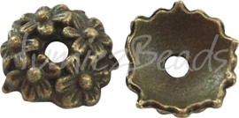 03774 Kralenkap Bloemenweelde Antiek brons (Nikkelvrij) 3,5mmx11mm; gat 2mm 8 stuks
