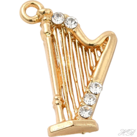 05543 Bedel Harp met rhinestone Goudkleurig (Nikkelvrij)   23,5x13,5x3,5mm; gat 1,6mm 1 stuks