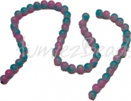 03653 Glaskraal streng (±30cm) double color Blauw/roze 8mm 1 streng