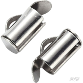 02830 Eindklem  Metaalkleurig (304 stainless steel)  5,5x8x4mm; binnenzijde 3mm; gat 3mm 8 stuks