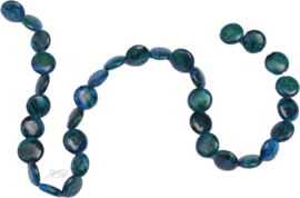 03651 Natuursteen streng ±40cm imitatie Chrysocolla Blauwgroen 12x4mm; gat 1mm 1 streng