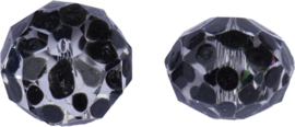 00743 Glaskraal Rondel handgeschilderd Transparant zwart 14mmx18mm; gat 1mm 1 stuks