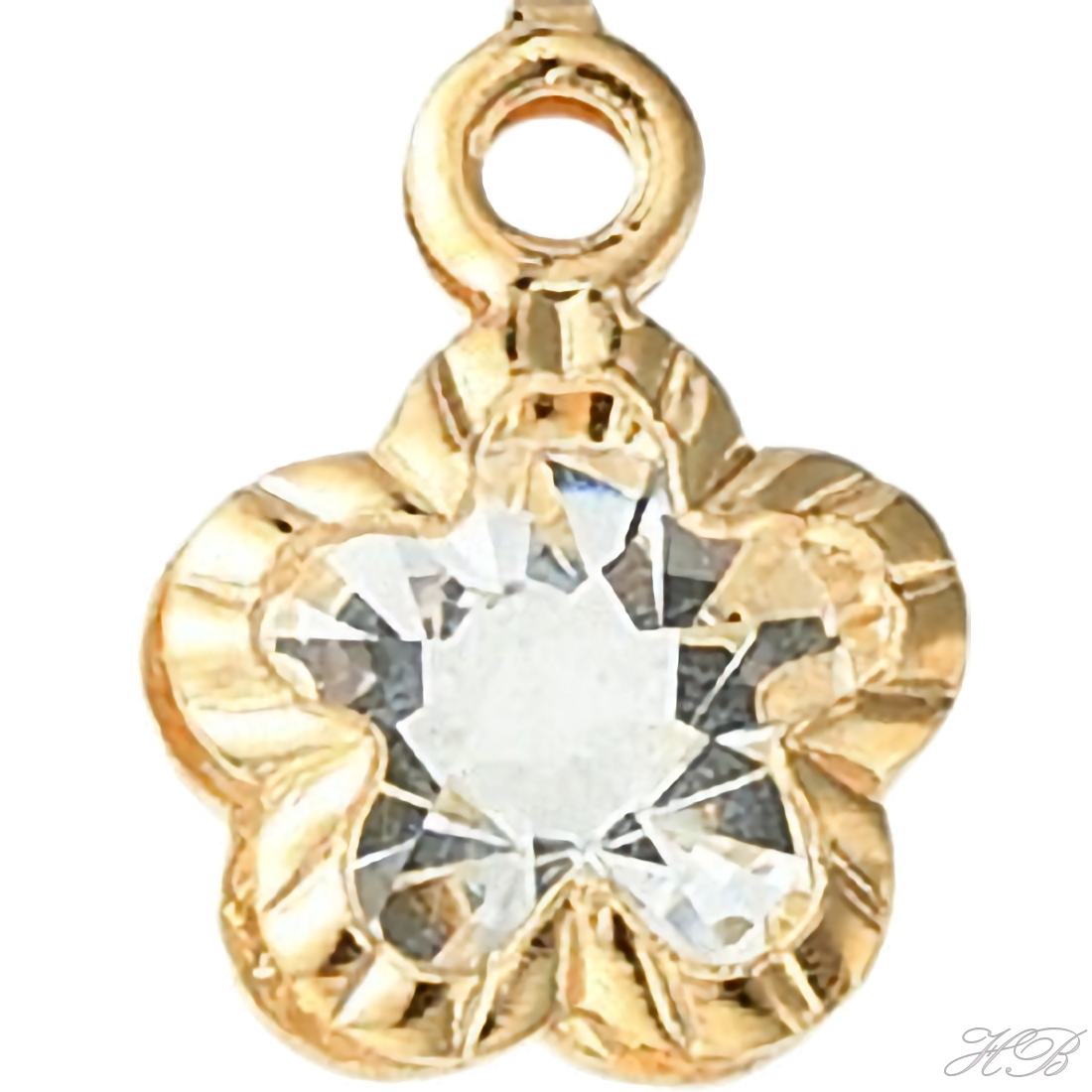 04460 Bedel Bloem met rhinestone Licht goud (Nikkelvrij)/chrystal   13,5x10x6mm; gat 1,6mm 1 stuks