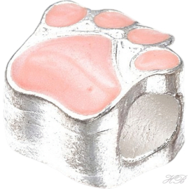 05584 Pandorastijl kraal Enamel hondenpoot Metaalkleurig/ Salmon 11x10x7,5mm; gat 4,5mm 1 stuks