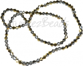 03999 Glaskraal imitatie swarovski Bicone streng ±40cm Half Gold Metallic 4mm  1 streng