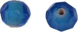 00405 Glaskraal Facet geslepen met witte kern Transparant licht blauw 8mmx9mm; gat 1mm 4 stuks